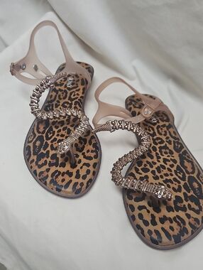 NWOB Melissa x Bo.Bô Solar II Snake Embellished Leopard Sandals Nude 10